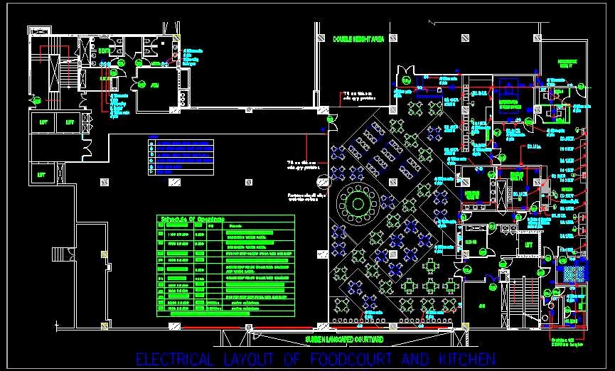 Commercial Kitchen Electrical Plan DWG for Food Court Layout